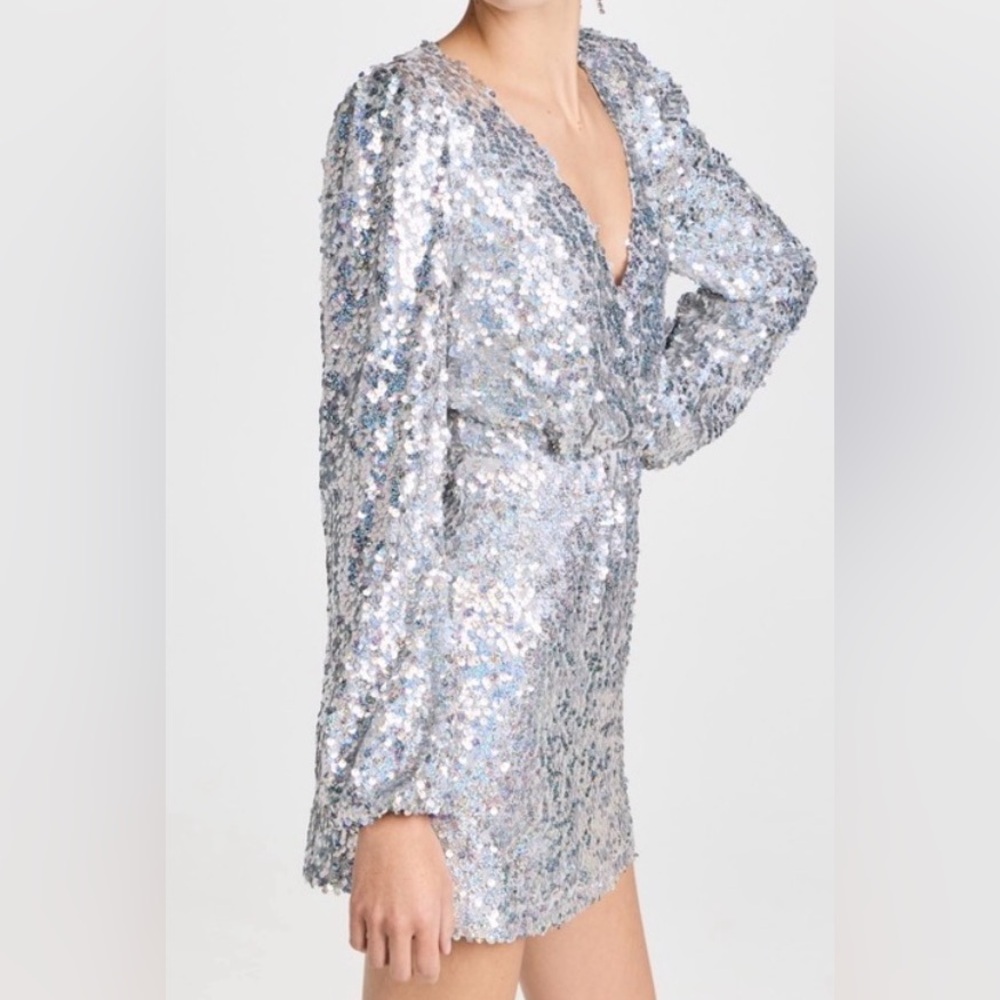 WAYF Carrie Sequin Mini Dress in disco silver